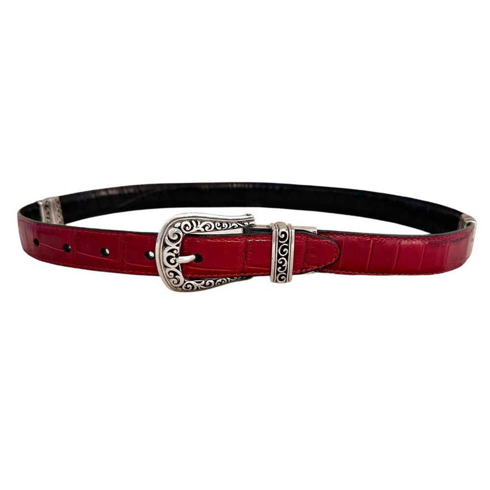 NWOT vintage black and red reversible leather belt with snakeskin pattern